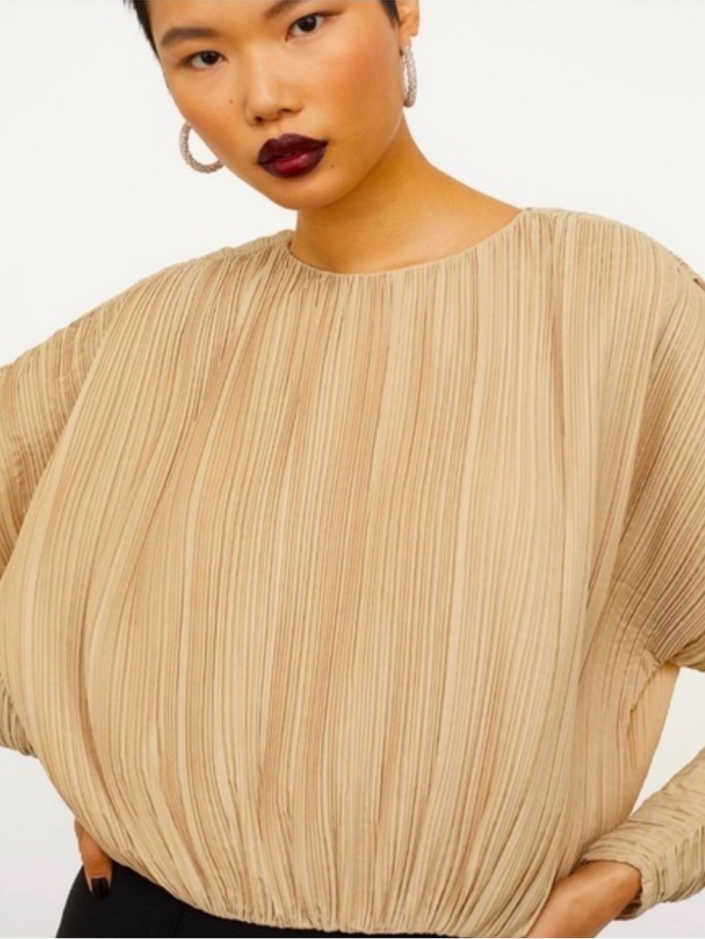 H&M Pleated Neutral Beige Blouse